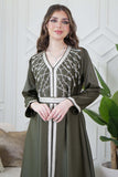 Dark green embroidered two-piece caftan 