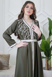 Dark green embroidered two-piece caftan 