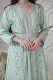 Elegant embroidered caftan in tiffany color 