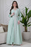 Elegant embroidered caftan in tiffany color 