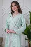 Elegant embroidered caftan in tiffany color 