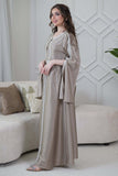 Beige Kaftan with Cape Sleeves and Tie Waist 