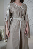 Beige Kaftan with Cape Sleeves and Tie Waist 