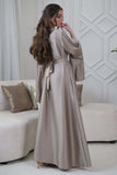 Beige Kaftan with Cape Sleeves and Tie Waist 