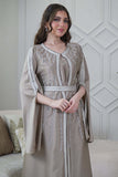 Beige Kaftan with Cape Sleeves and Tie Waist 