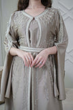 Beige Kaftan with Cape Sleeves and Tie Waist 