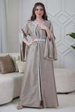 Beige Kaftan with Cape Sleeves and Tie Waist 