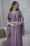 Kaftan with cape sleeves and a tie at the waist, purple 