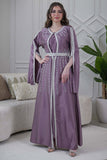 Kaftan with cape sleeves and a tie at the waist, purple 