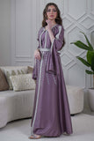 Kaftan with cape sleeves and a tie at the waist, purple 