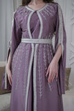 Kaftan with cape sleeves and a tie at the waist, purple 