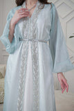 Tiffany Color Beaded and Sequined Two Piece Kaftan with Puff Sleeves 