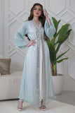 Tiffany Color Beaded and Sequined Two Piece Kaftan with Puff Sleeves 