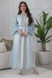 Tiffany Color Beaded and Sequined Two Piece Kaftan with Puff Sleeves 