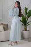 Tiffany Color Beaded and Sequined Two Piece Kaftan with Puff Sleeves 