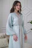 Tiffany Color Beaded and Sequined Two Piece Kaftan with Puff Sleeves 