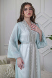 Tiffany Color Beaded and Sequined Two Piece Kaftan with Puff Sleeves 