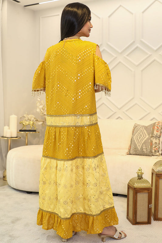 Embroidered galabiya with open shoulder 