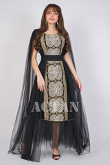 Embroidered tulle jalabiya with cape sleeves 