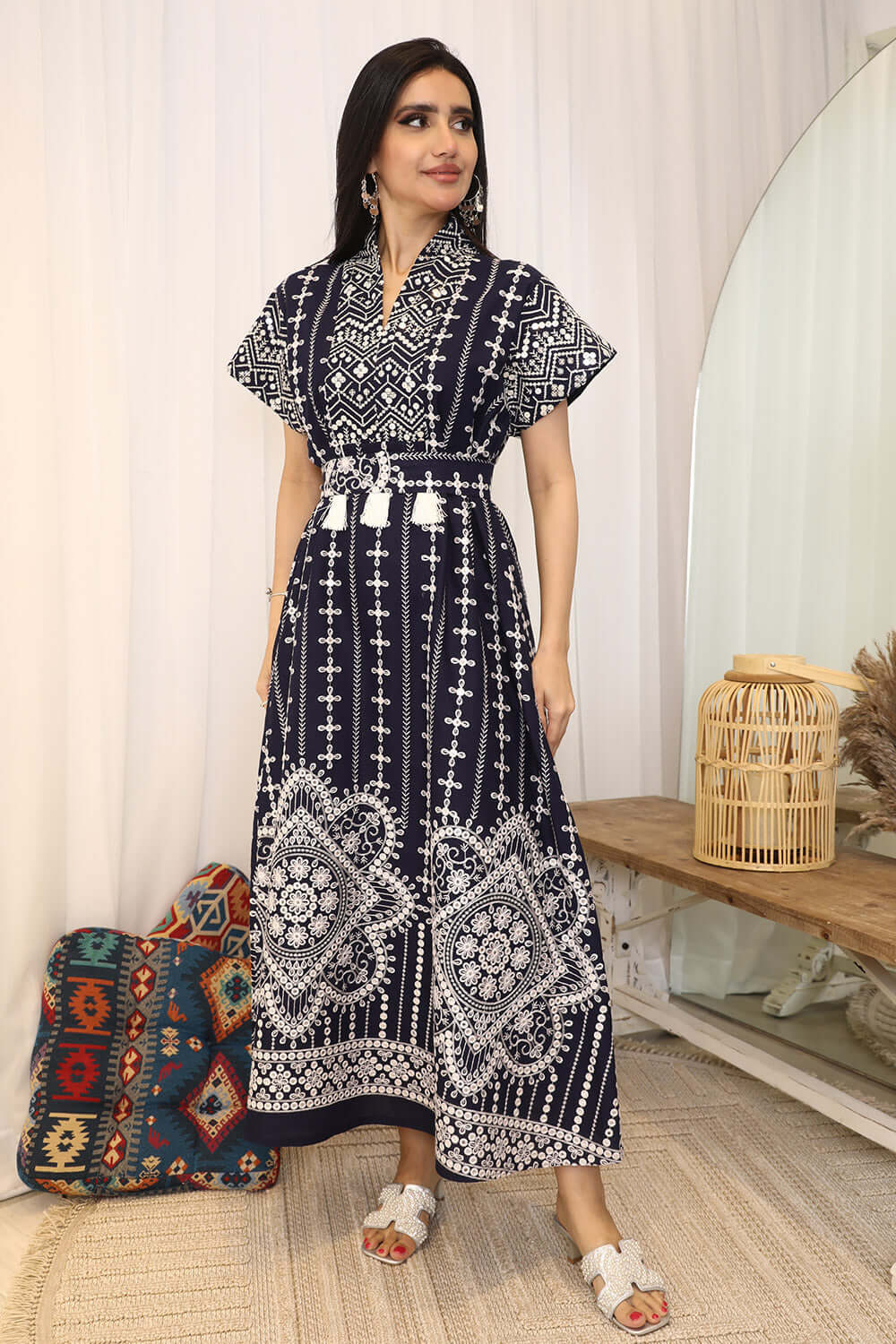 Maxi jalabiya embroidered with fringe 