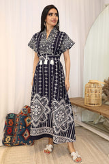 Maxi jalabiya embroidered with fringe 