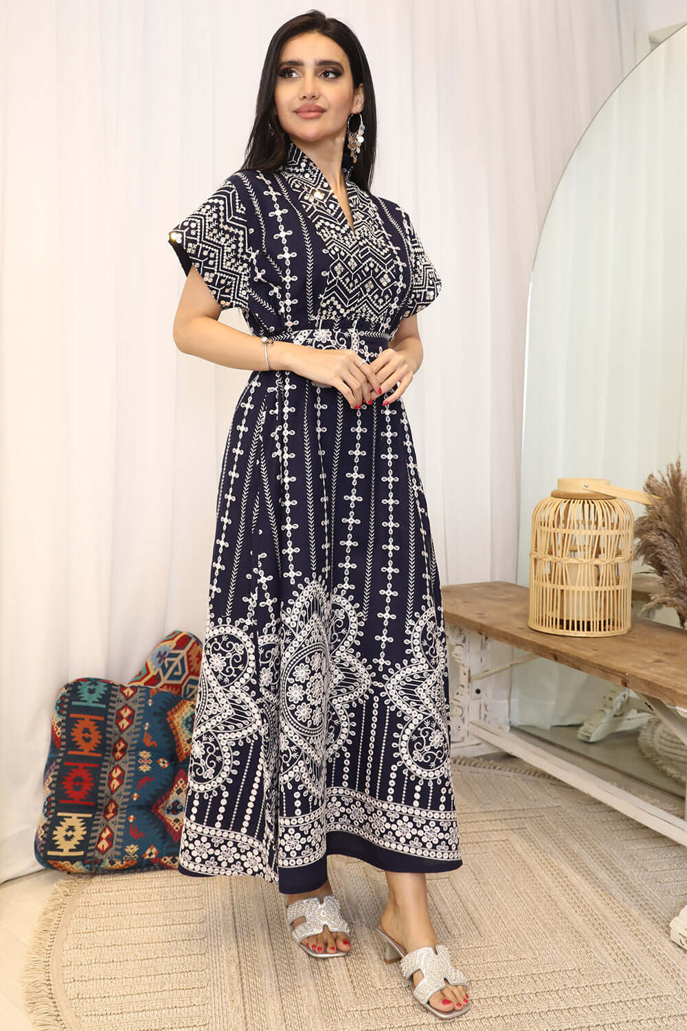 Maxi jalabiya embroidered with fringe 