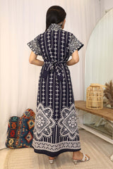 Maxi jalabiya embroidered with fringe 