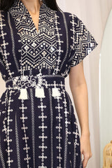 Maxi jalabiya embroidered with fringe 