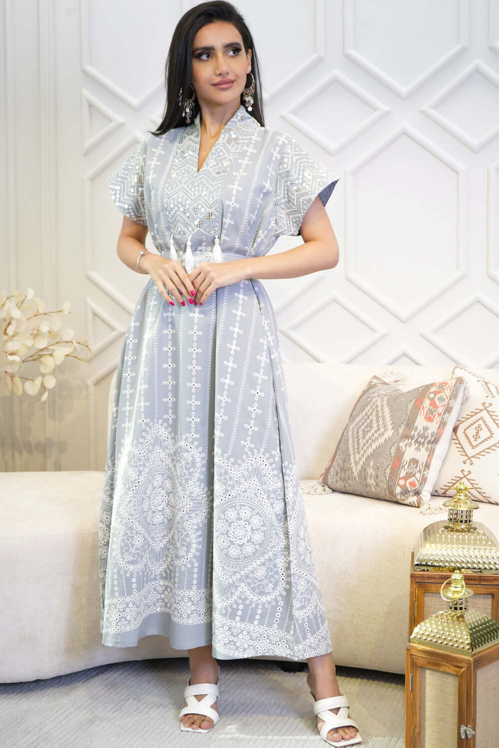 Maxi jalabiya embroidered with fringe 