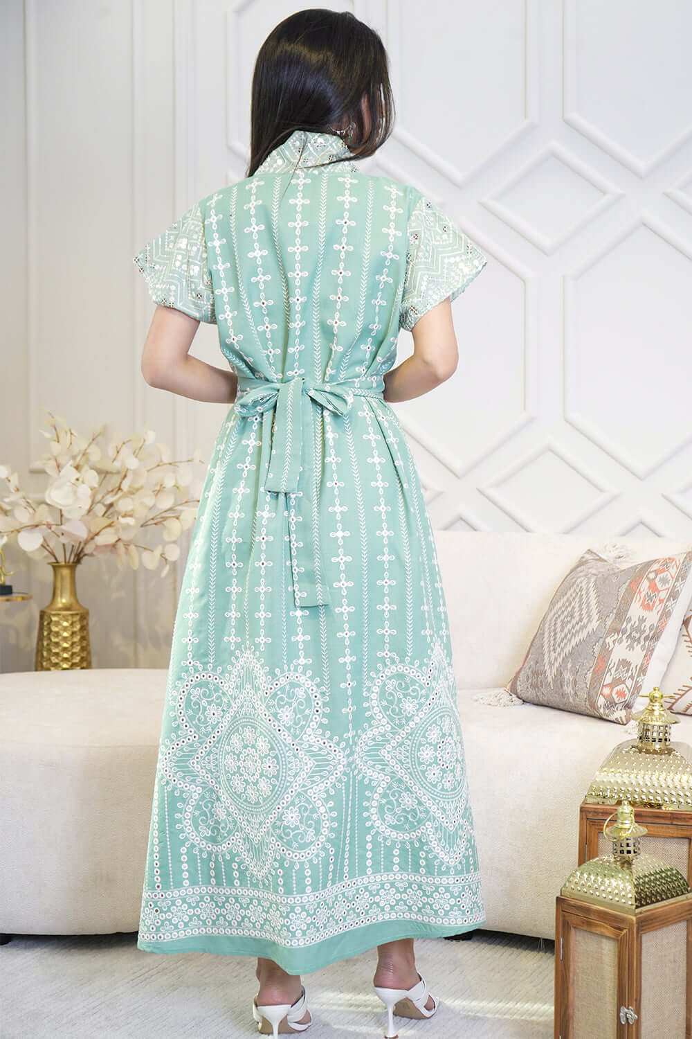 Maxi jalabiya embroidered with fringe 