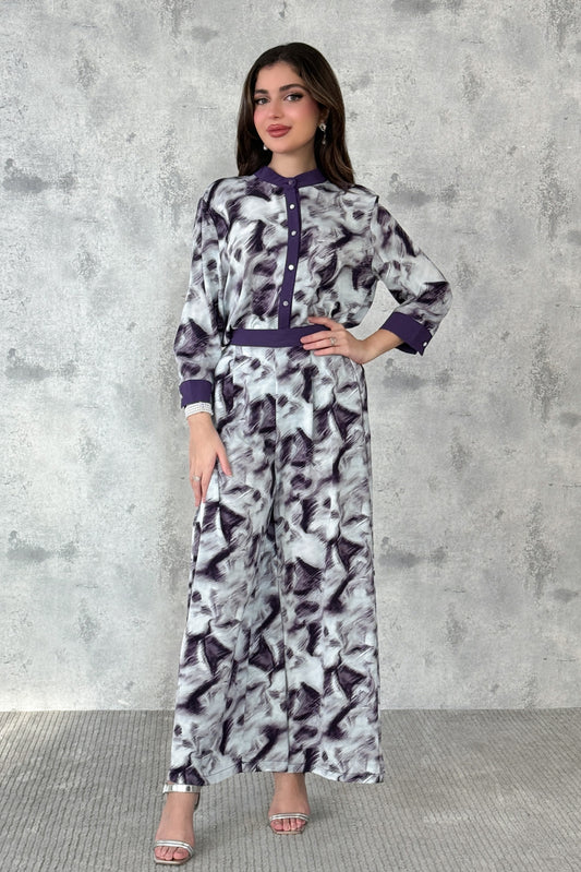 Marble print blouse and pants set 