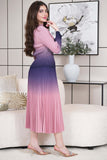 Gradient color pleated skirt and blouse set 