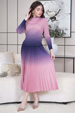 Gradient color pleated skirt and blouse set 