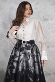 Elegant blouse and skirt set decorated with crystals 
