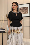 Pleated skirt and top set decorated with crystals 
