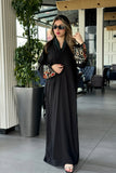 Black crepe wrap abaya with embroidered sleeves