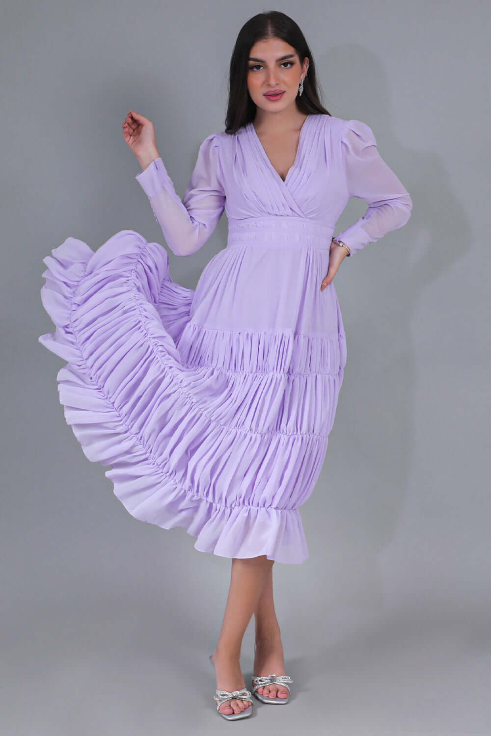 Chiffon georgette dress with ruffled layers 