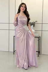 One Shoulder Long Shiny Pink Evening Dress 