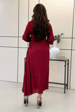 Burgundy pleated satin midi dress 