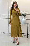 Dark yellow pleated satin midi dress 