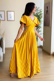 Yellow Pleated Maxi Dress with Side Tie 