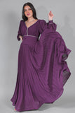 Purple Chiffon Pleated Dress with Crystal Ribbon