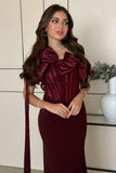 Burgundy long corset dress with bow 