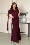 Burgundy long corset dress with bow 