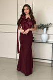 Burgundy long corset dress with bow 