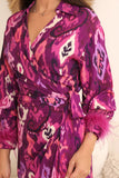 Wrap dress with feather-trimmed sleeves 