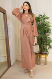 Shiny stretch evening jumpsuit with attached belt 