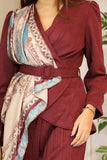 Two-piece set with long-sleeved suede shawl 