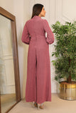 Shiny stretch evening jumpsuit with attached belt 