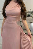 Pink pleated satin midi dress 